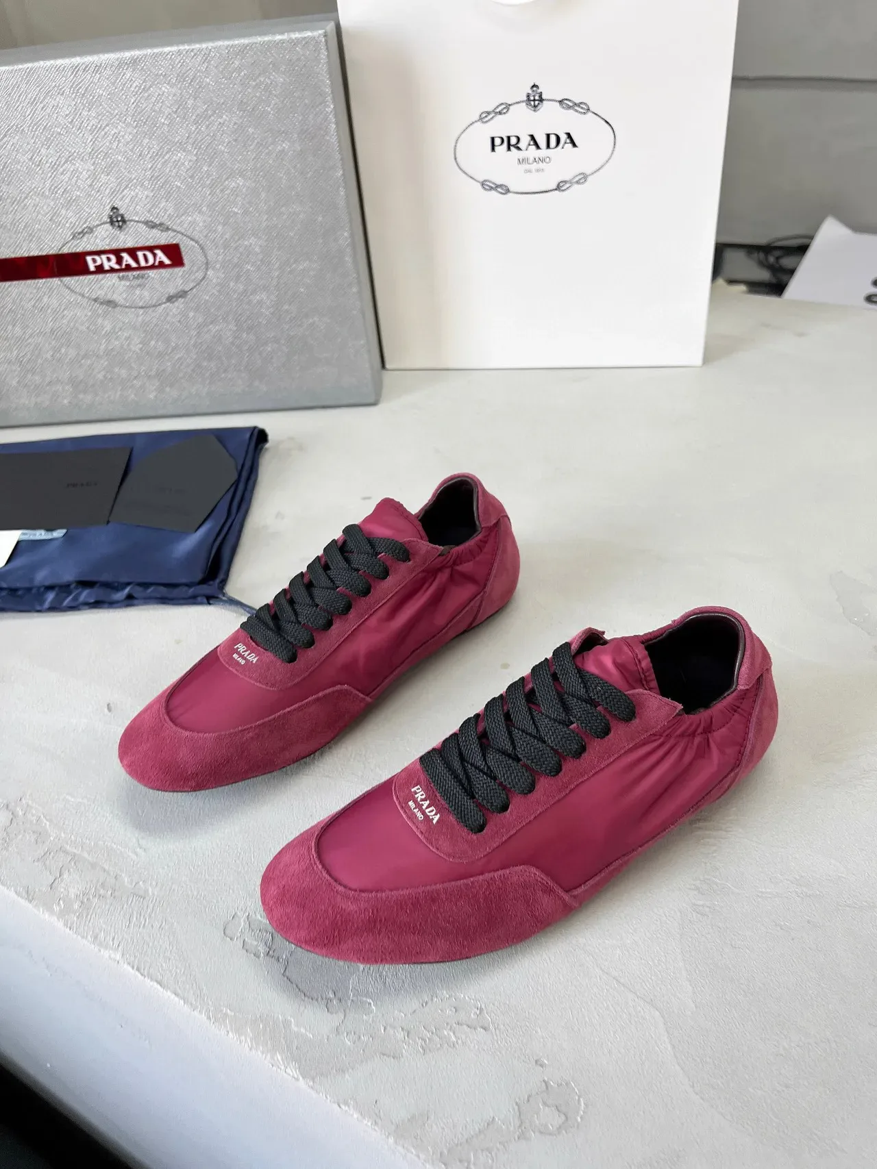 Prada Pink Black Two-Tone Suede And Nylon Elasticated Ankle Collar Lifestyle Sneakers 5