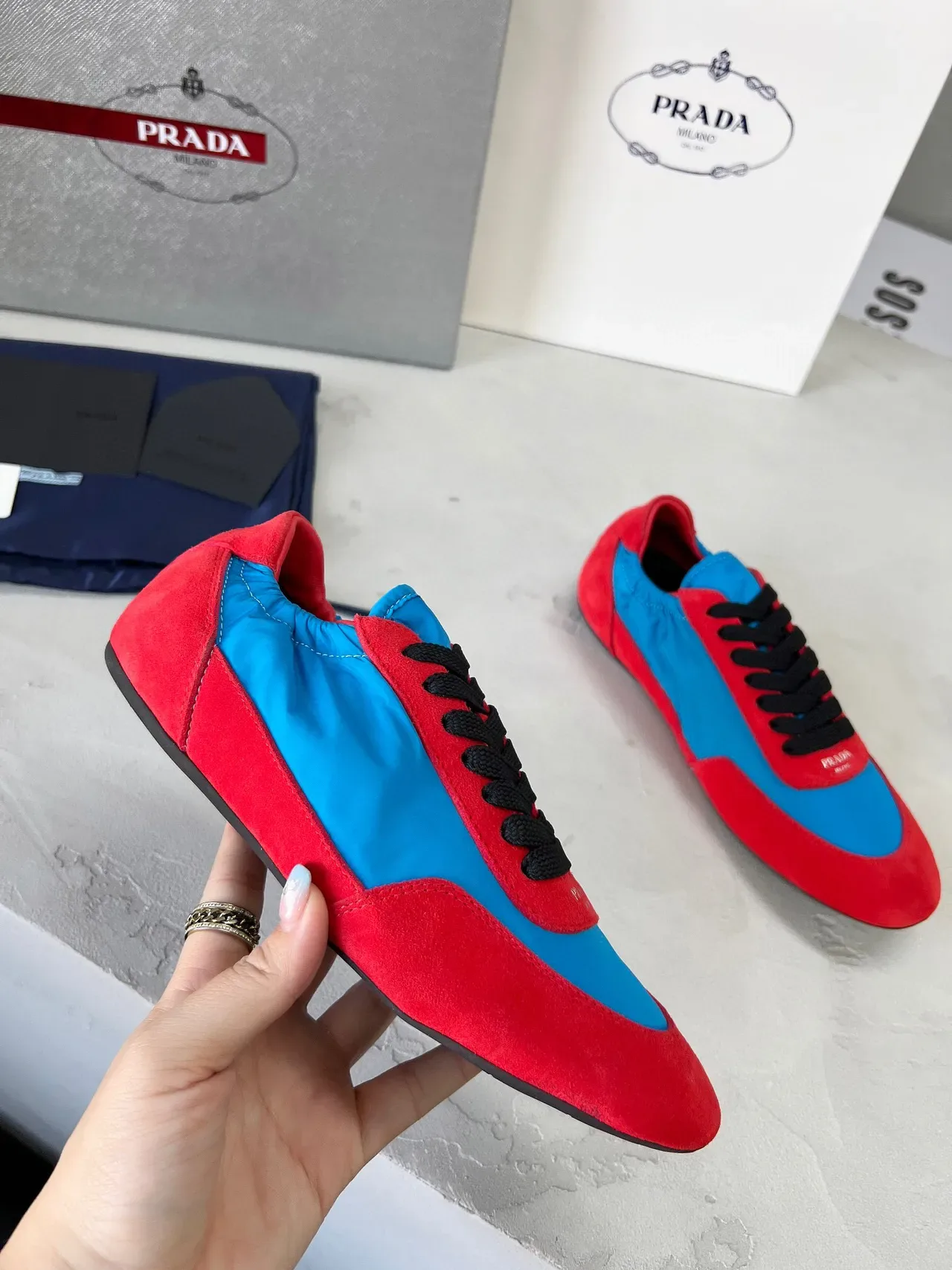 Prada Red and Blue Nylon Suede Lifestyle Sneakers 3