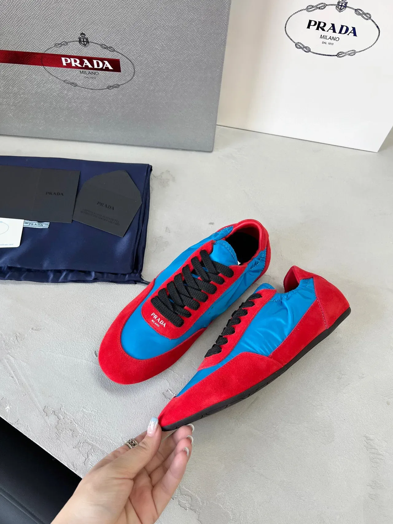 Prada Red and Blue Nylon Suede Lifestyle Sneakers 4