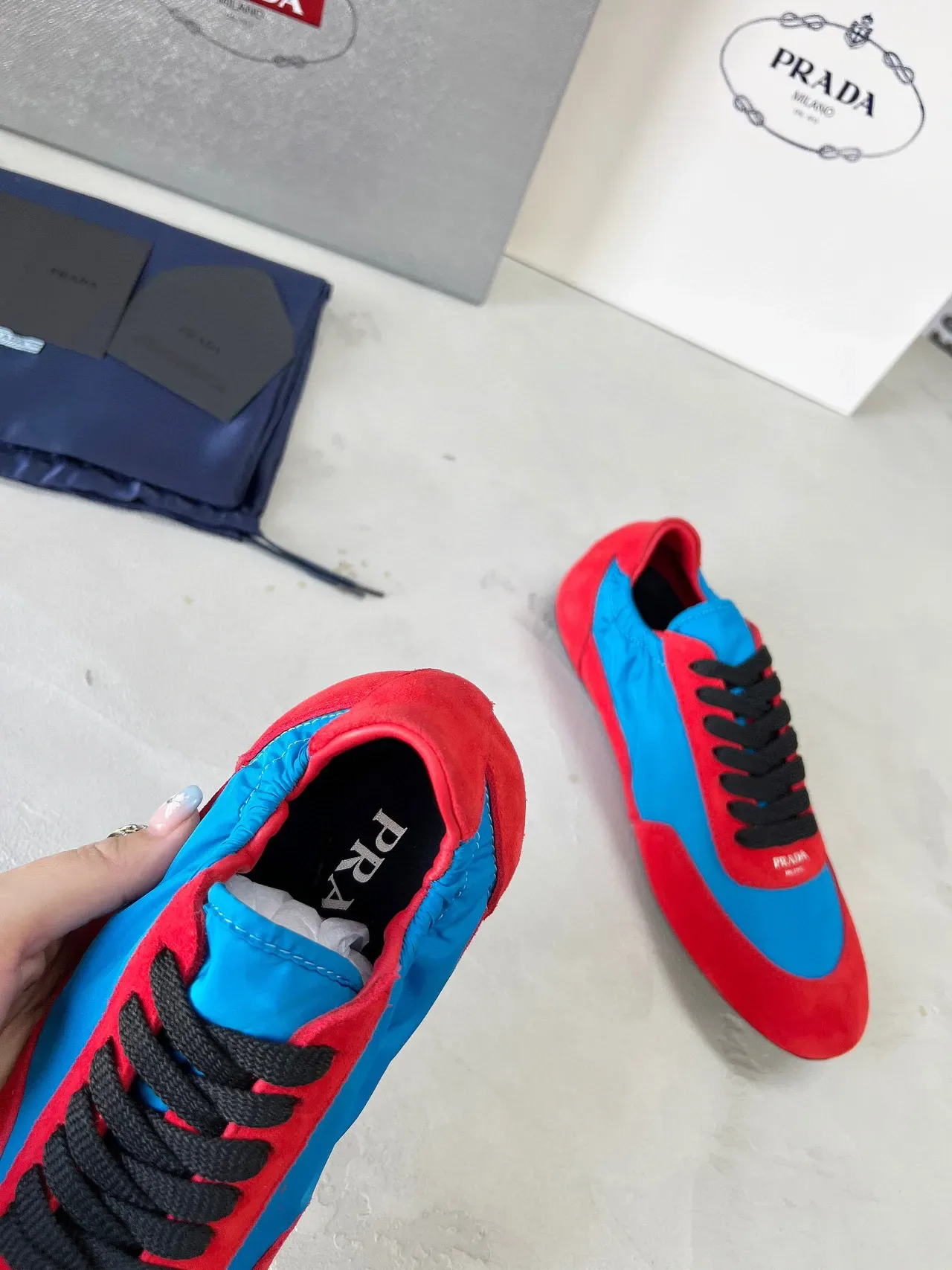 Prada Red and Blue Nylon Suede Lifestyle Sneakers 7
