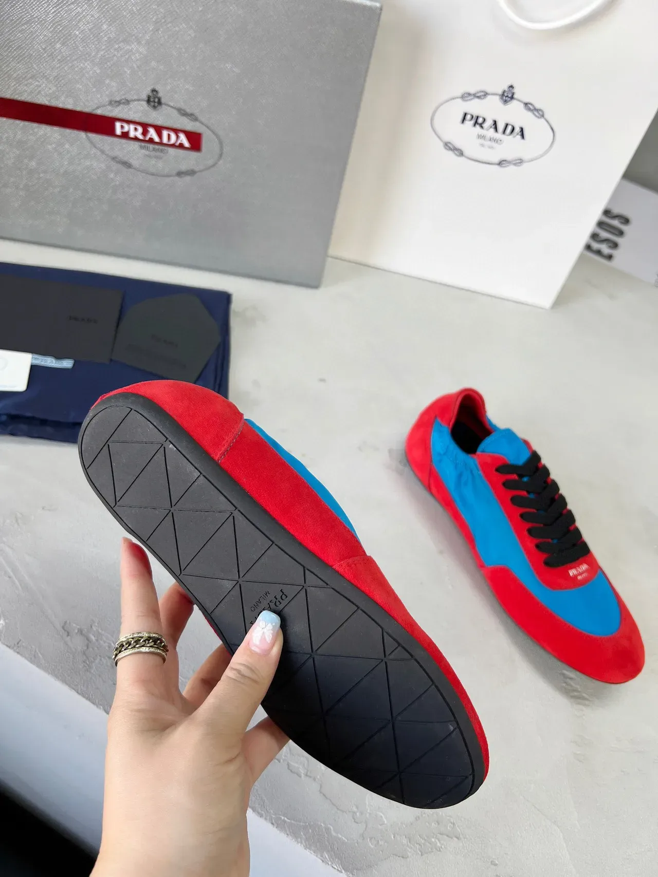 Prada Red and Blue Nylon Suede Lifestyle Sneakers 9