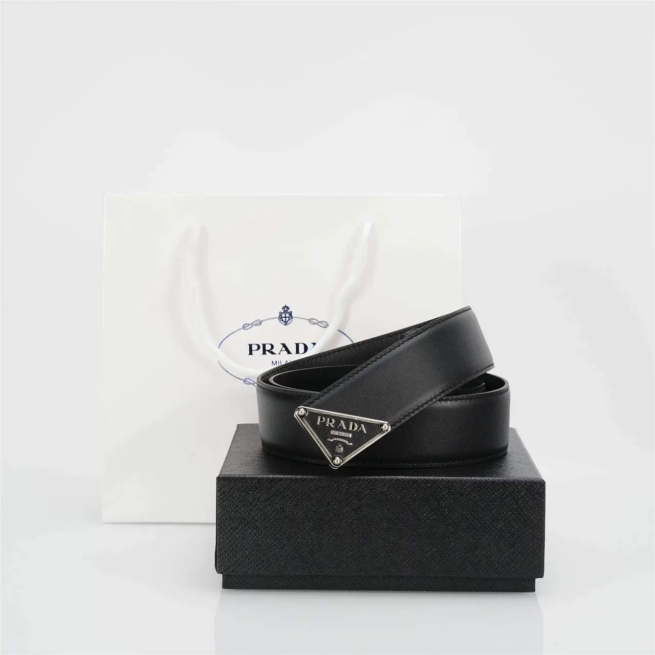 Prada Triangle Belt Black Leather Belt 4