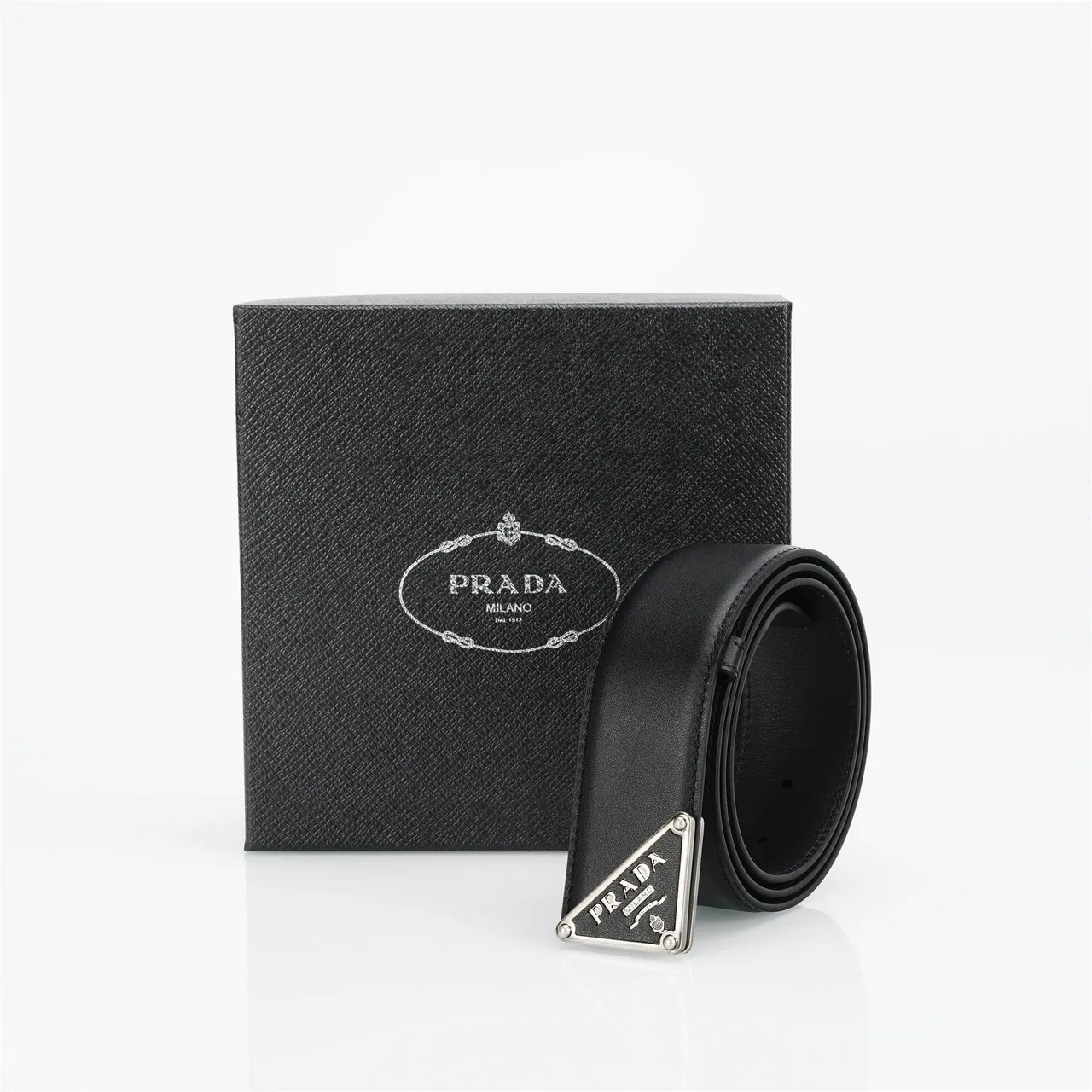 Prada Triangle Belt Black Leather Belt 5