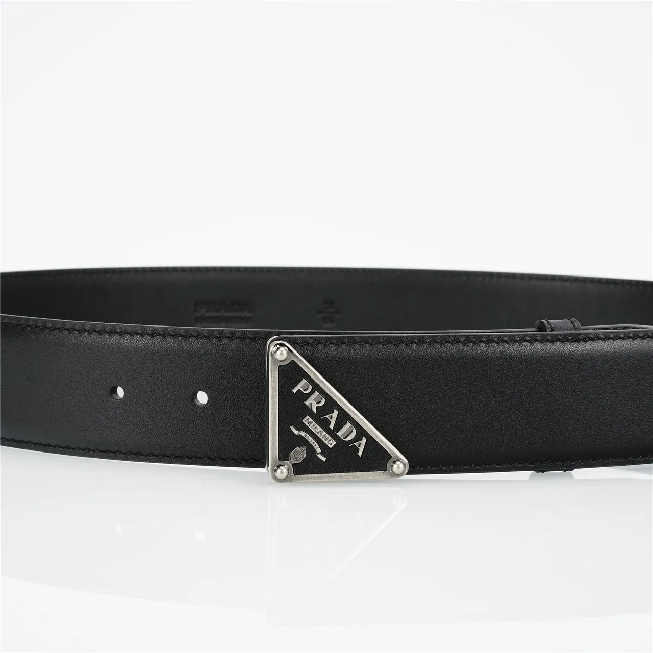 Prada Triangle Belt Black Leather Belt 7