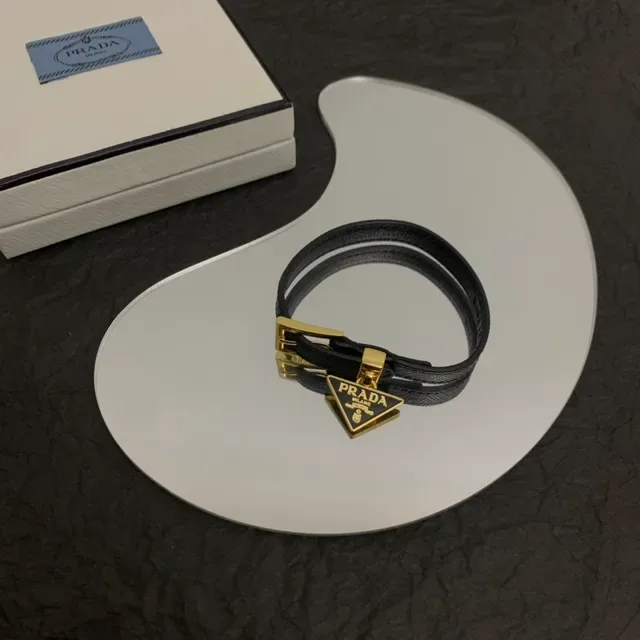 Prada Triangle Charm Double-Wrap Leather Bracelet 3