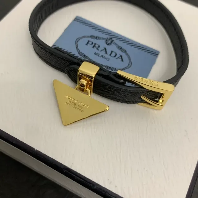 Prada Triangle Charm Double-Wrap Leather Bracelet 4