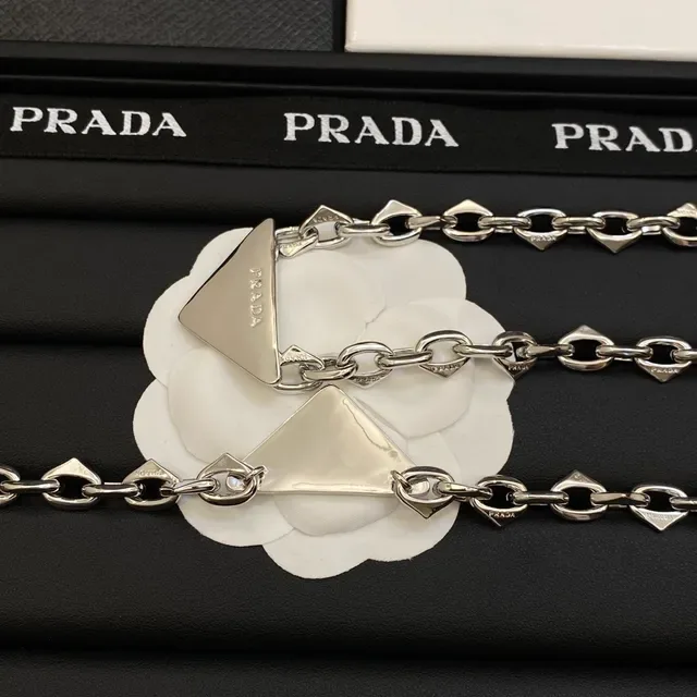 Prada Triangle Charm Silver Chain Bracelet 2
