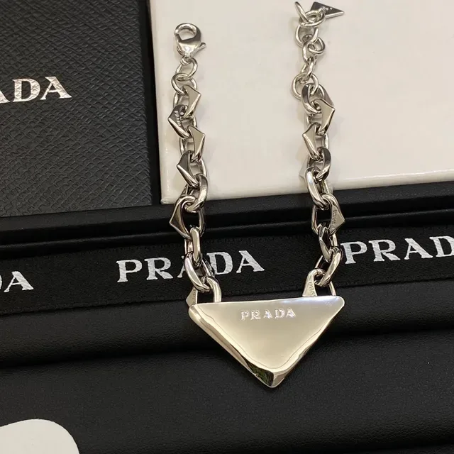 Prada Triangle Charm Silver Chain Bracelet 3