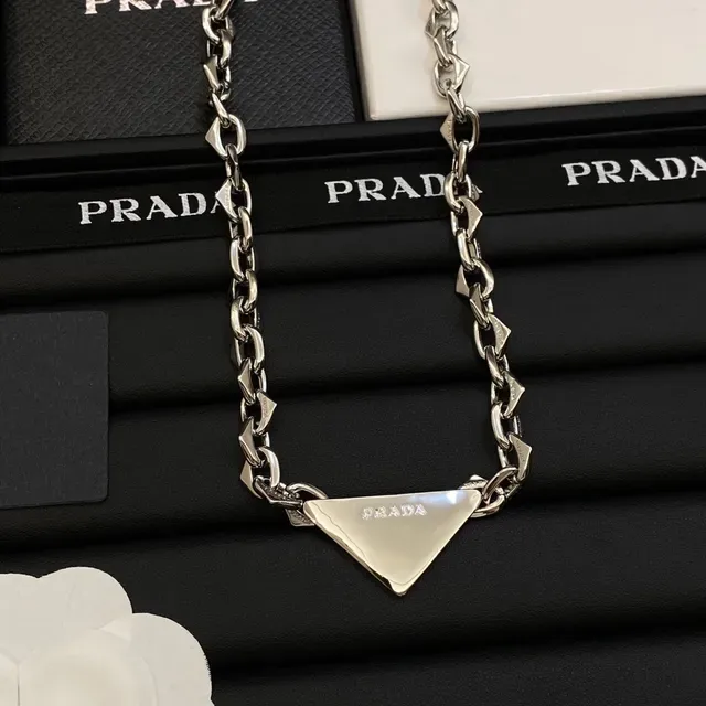 Prada Triangle Charm Silver Chain Bracelet 5