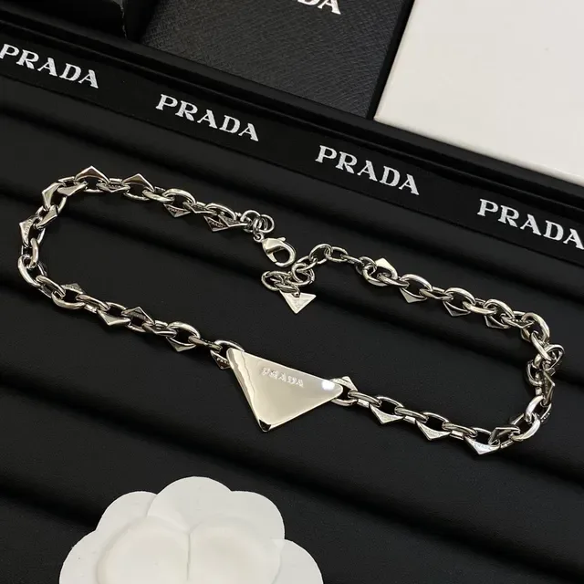 Prada Triangle Charm Silver Chain Bracelet 6