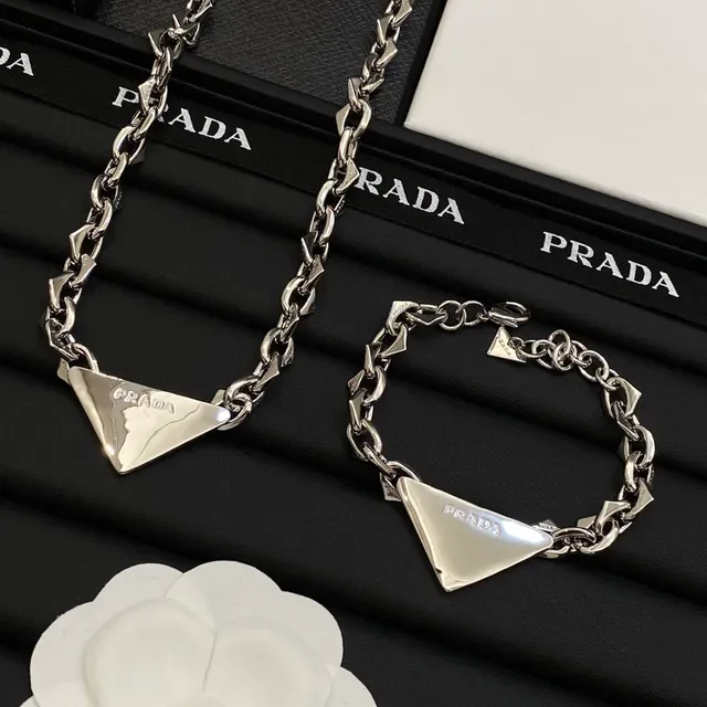 Prada Triangle Charm Silver Chain Bracelet 7