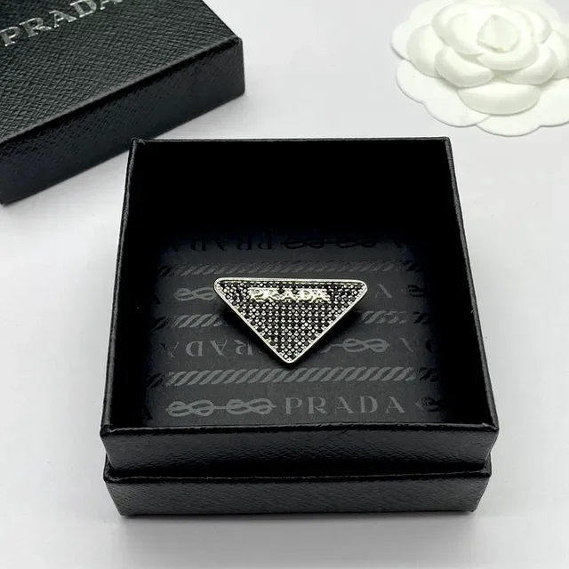 Prada Triangular Pavé-Set Logo Brooch 3