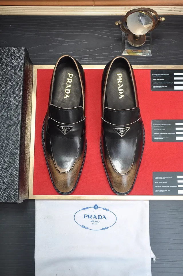 Prada Two-Tone Distressed Leather Penny Loafers 2