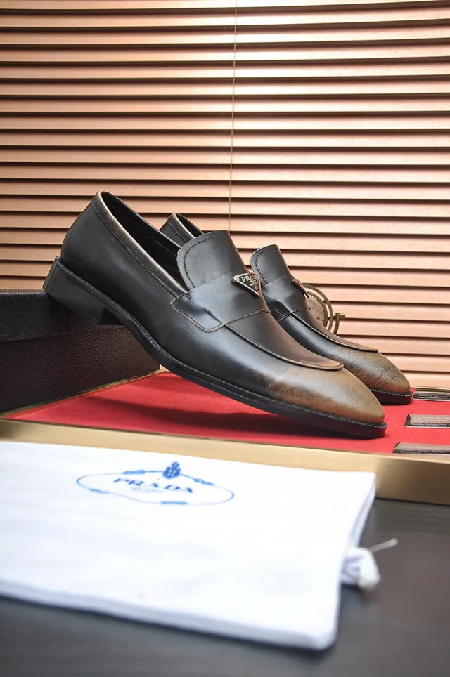 Prada Two-Tone Distressed Leather Penny Loafers 3
