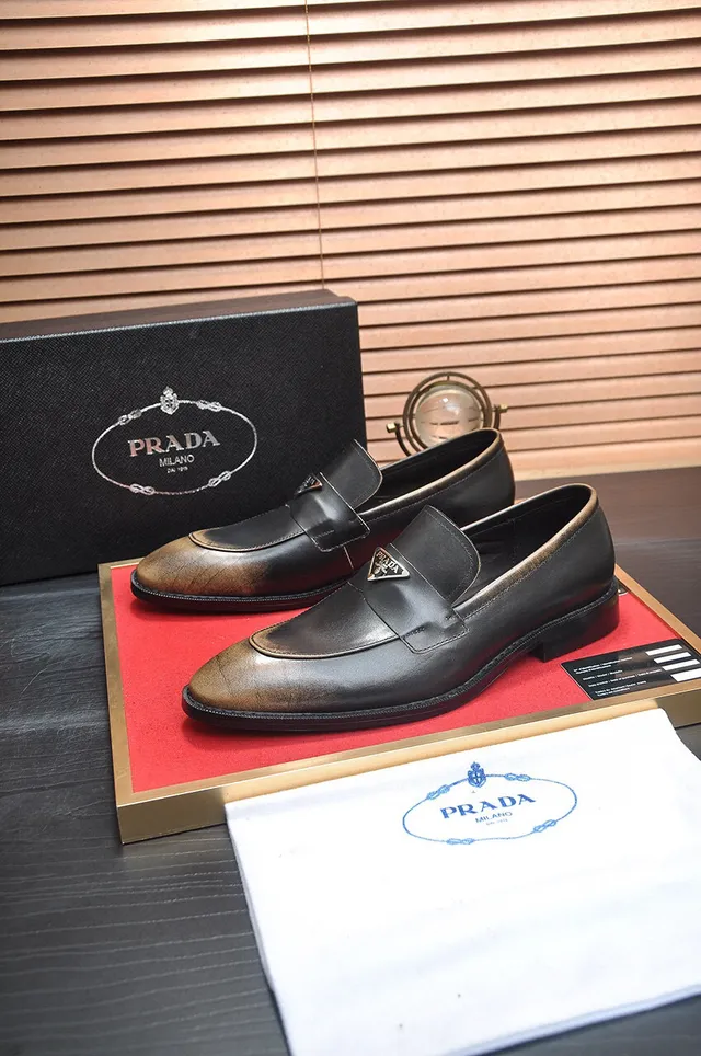 Prada Two-Tone Distressed Leather Penny Loafers 4