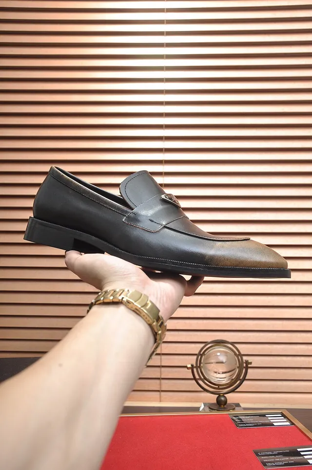 Prada Two-Tone Distressed Leather Penny Loafers 5