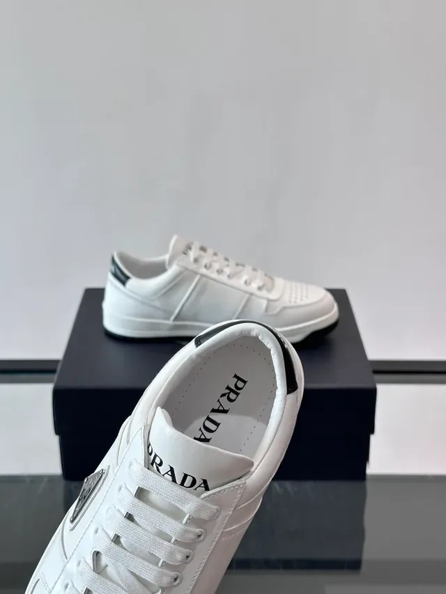 Prada White Black Leather Perforated Toe Lifestyle Sneakers 3