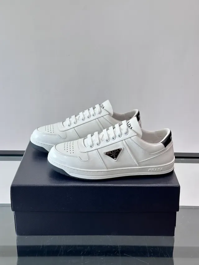 Prada White Black Leather Perforated Toe Lifestyle Sneakers 5