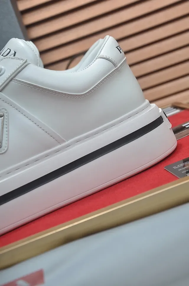 Prada White Black Leather Platform Sole Lifestyle Sneakers 2