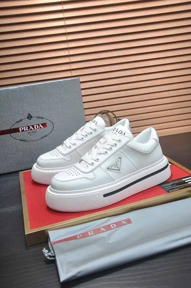 Prada White Black Leather Platform Sole Lifestyle Sneakers 7