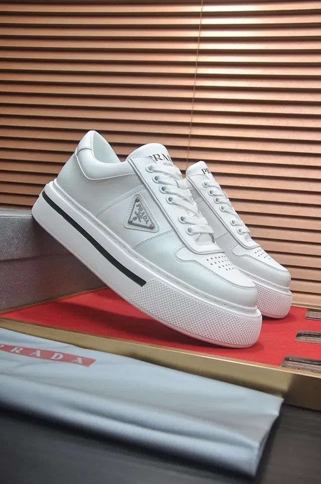 Prada White Black Leather Platform Sole Lifestyle Sneakers 8