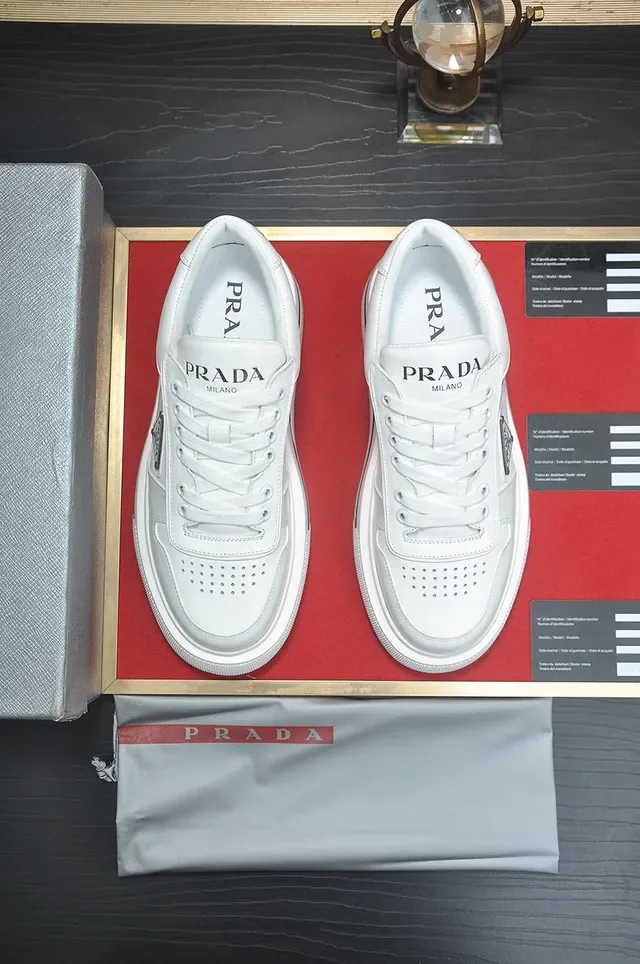 Prada White Black Leather Platform Sole Lifestyle Sneakers 9