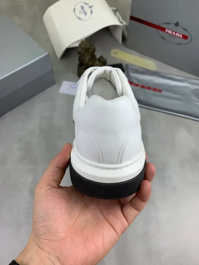 Prada White Black Leather Upper Contrast Sole Lifestyle Sneakers 3