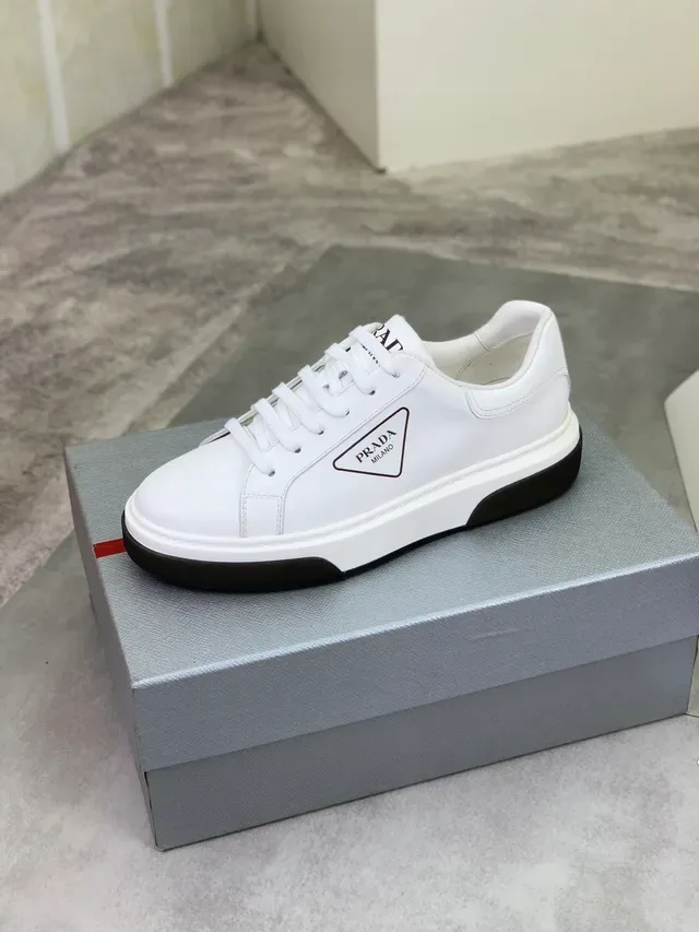 Prada White Black Leather Upper Contrast Sole Lifestyle Sneakers 4