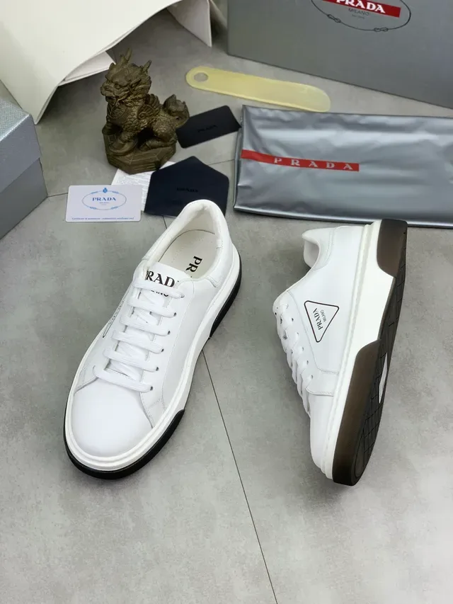 Prada White Black Leather Upper Contrast Sole Lifestyle Sneakers 5