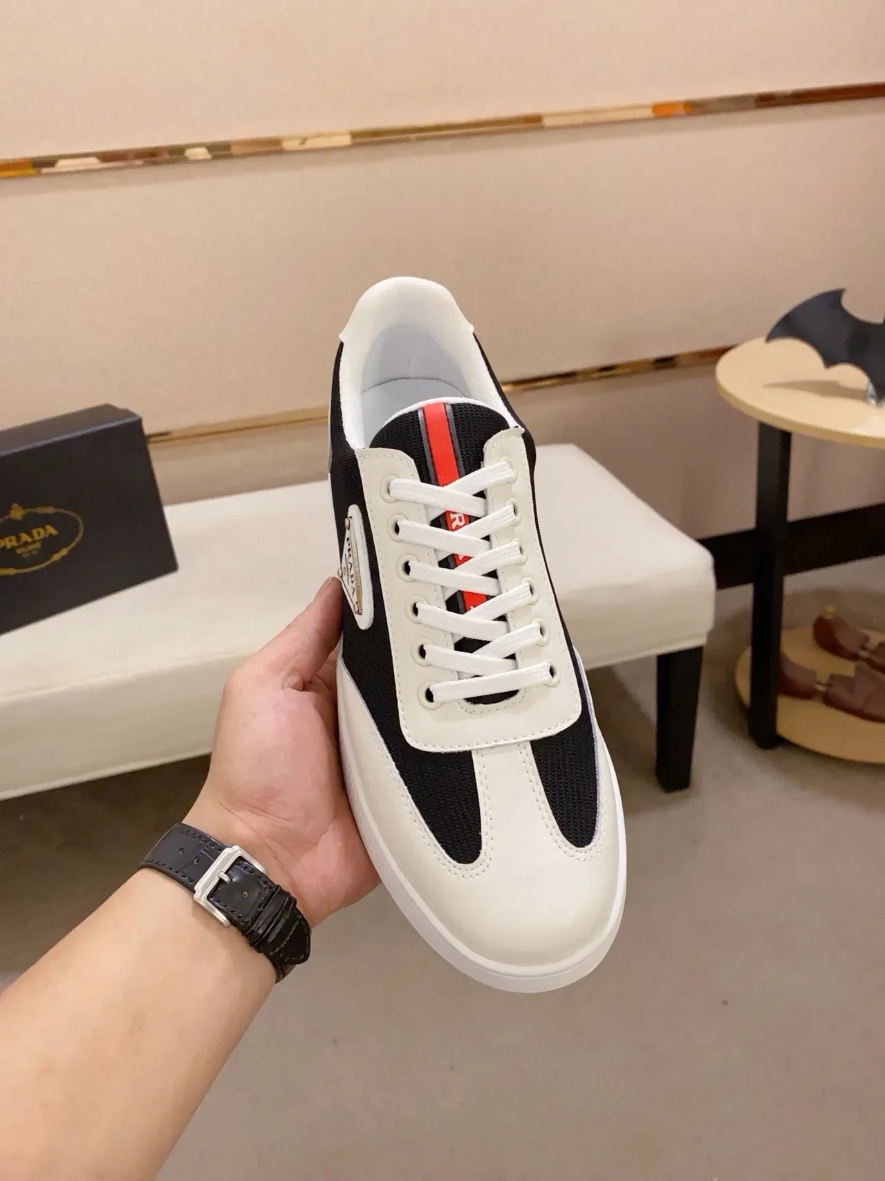 Prada White Black Low-Top Two-Tone Lifestyle Sneakers 2