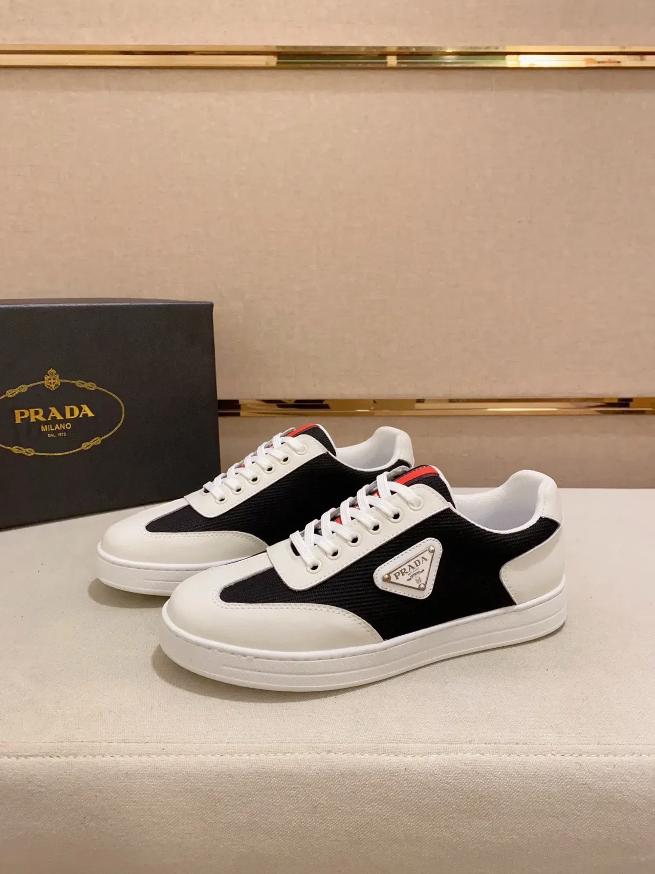 Prada White Black Low-Top Two-Tone Lifestyle Sneakers 3