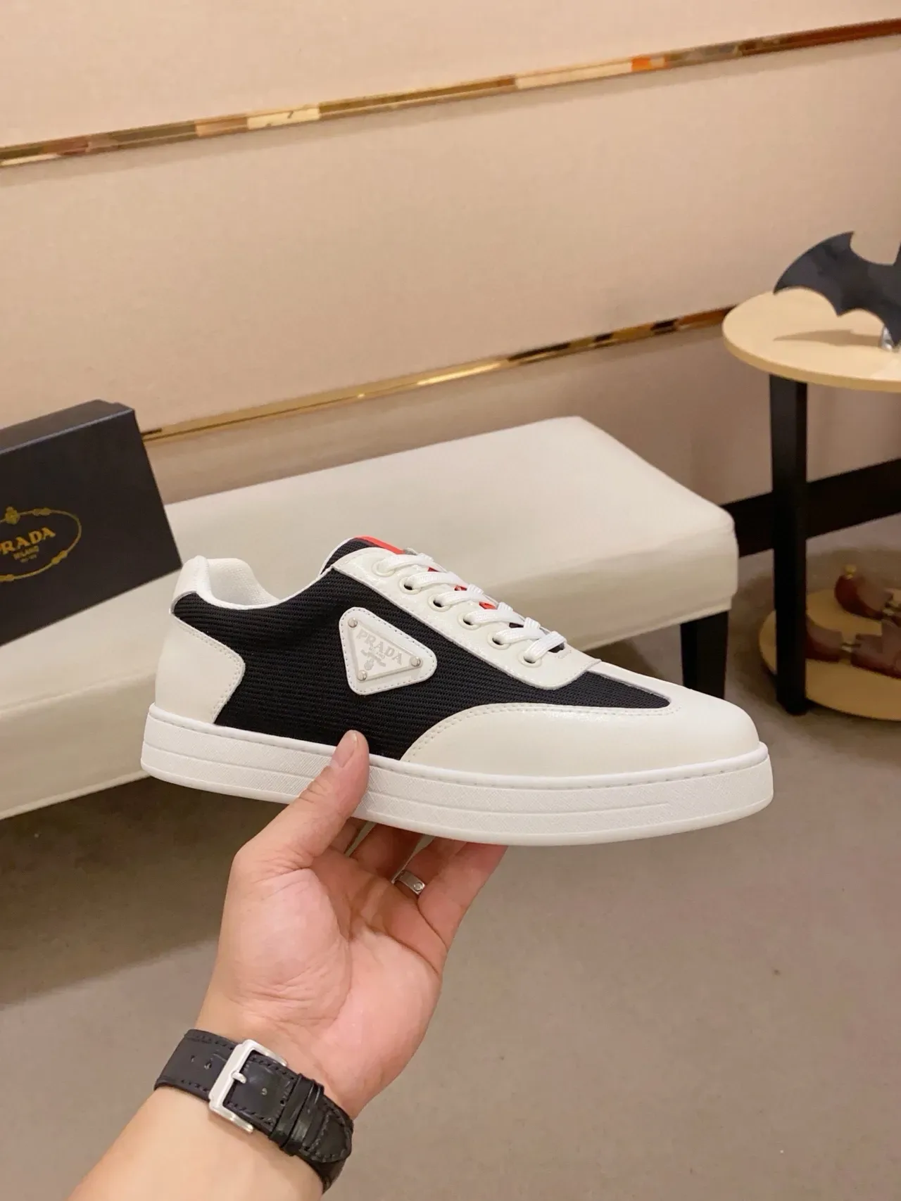 Prada White Black Low-Top Two-Tone Lifestyle Sneakers 4
