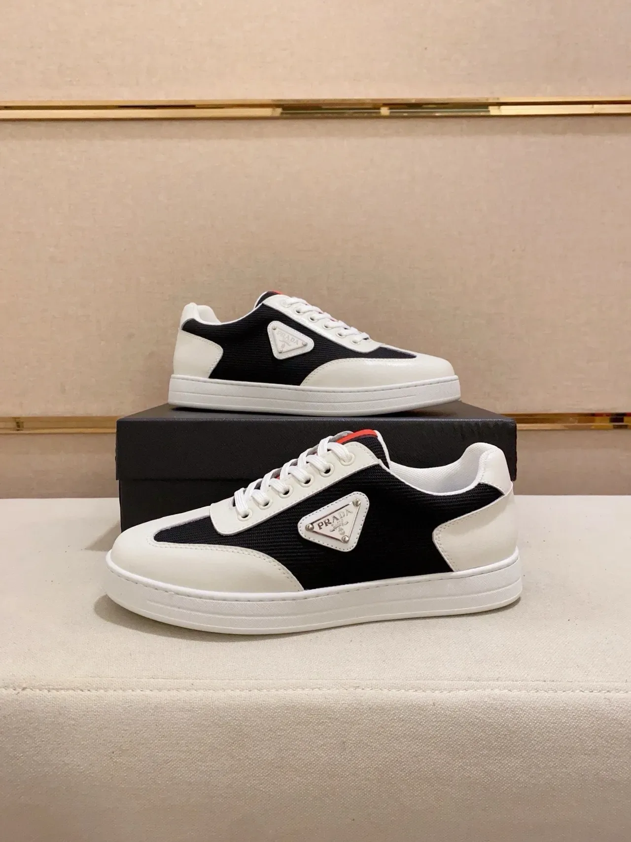 Prada White Black Low-Top Two-Tone Lifestyle Sneakers 5