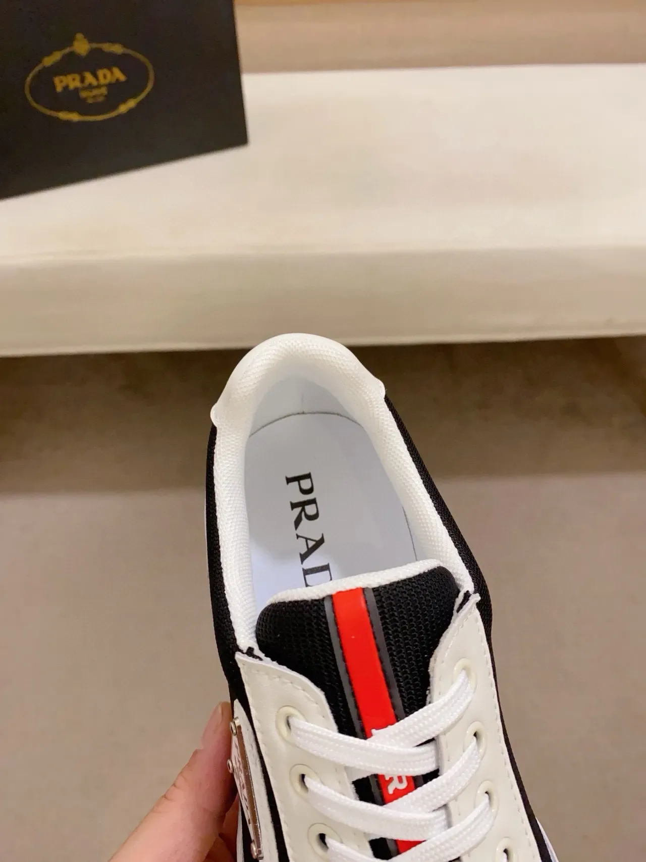 Prada White Black Low-Top Two-Tone Lifestyle Sneakers 6