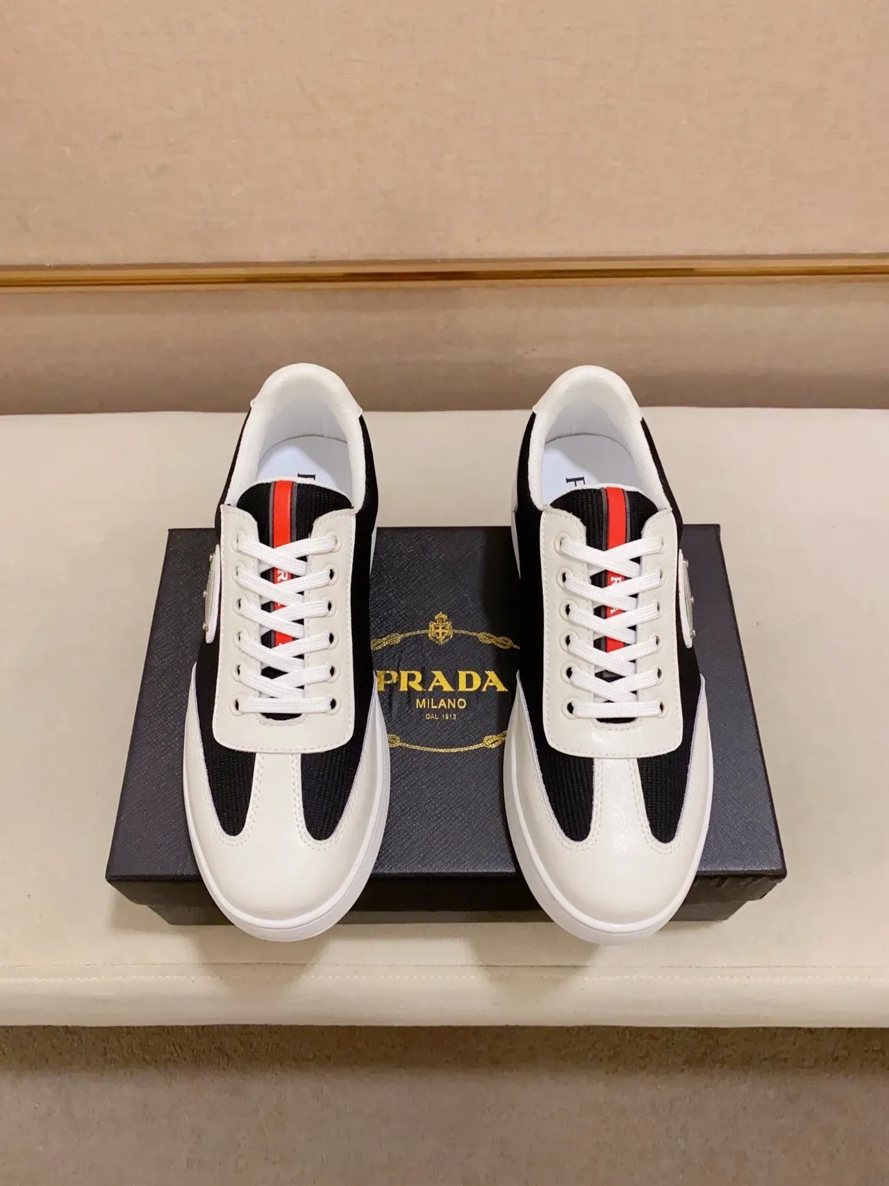 Prada White Black Low-Top Two-Tone Lifestyle Sneakers 7