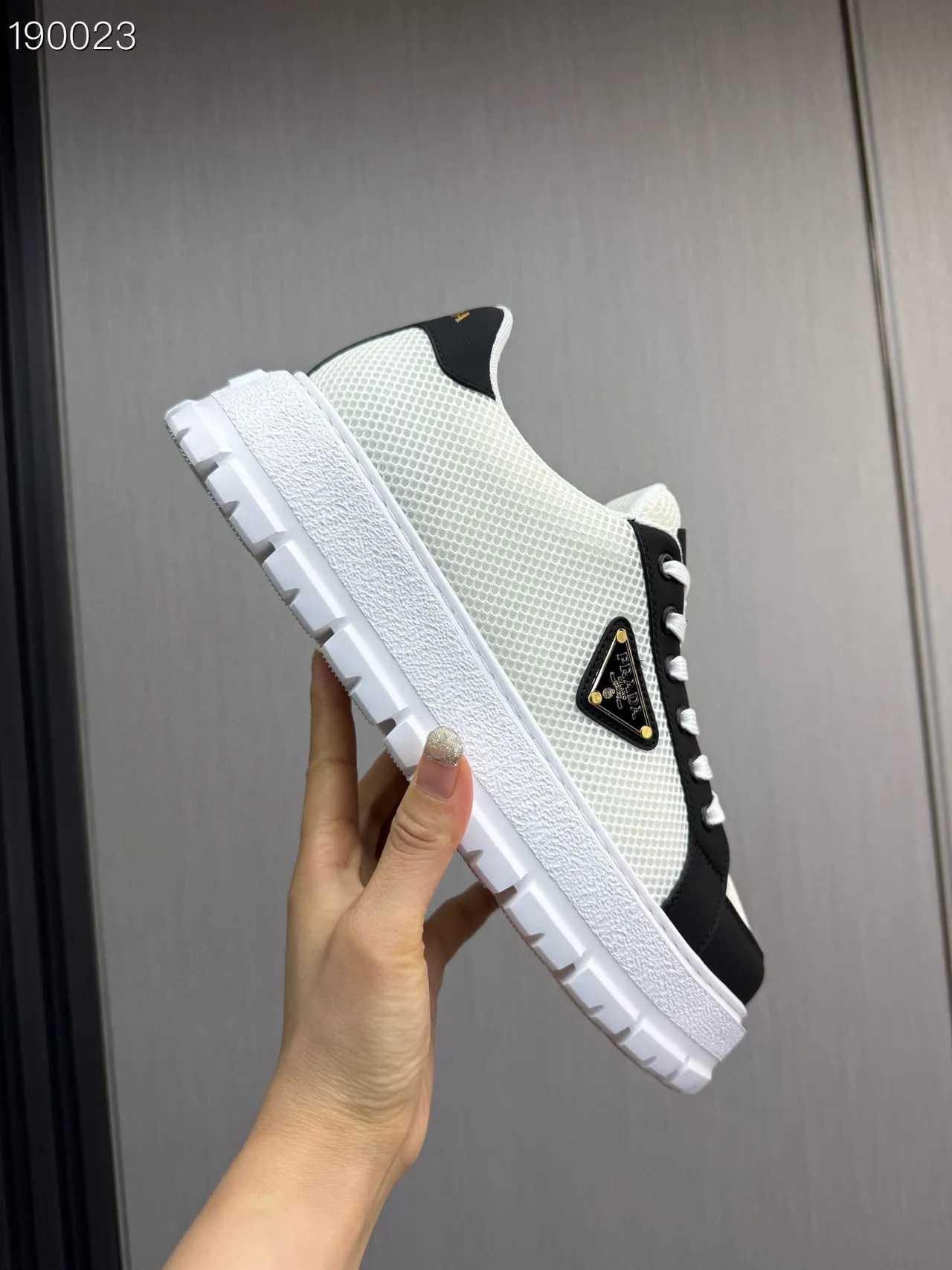 Prada White Black Mesh And Leather Paneling Triangular Logo Patch Chunky Sneakers 4