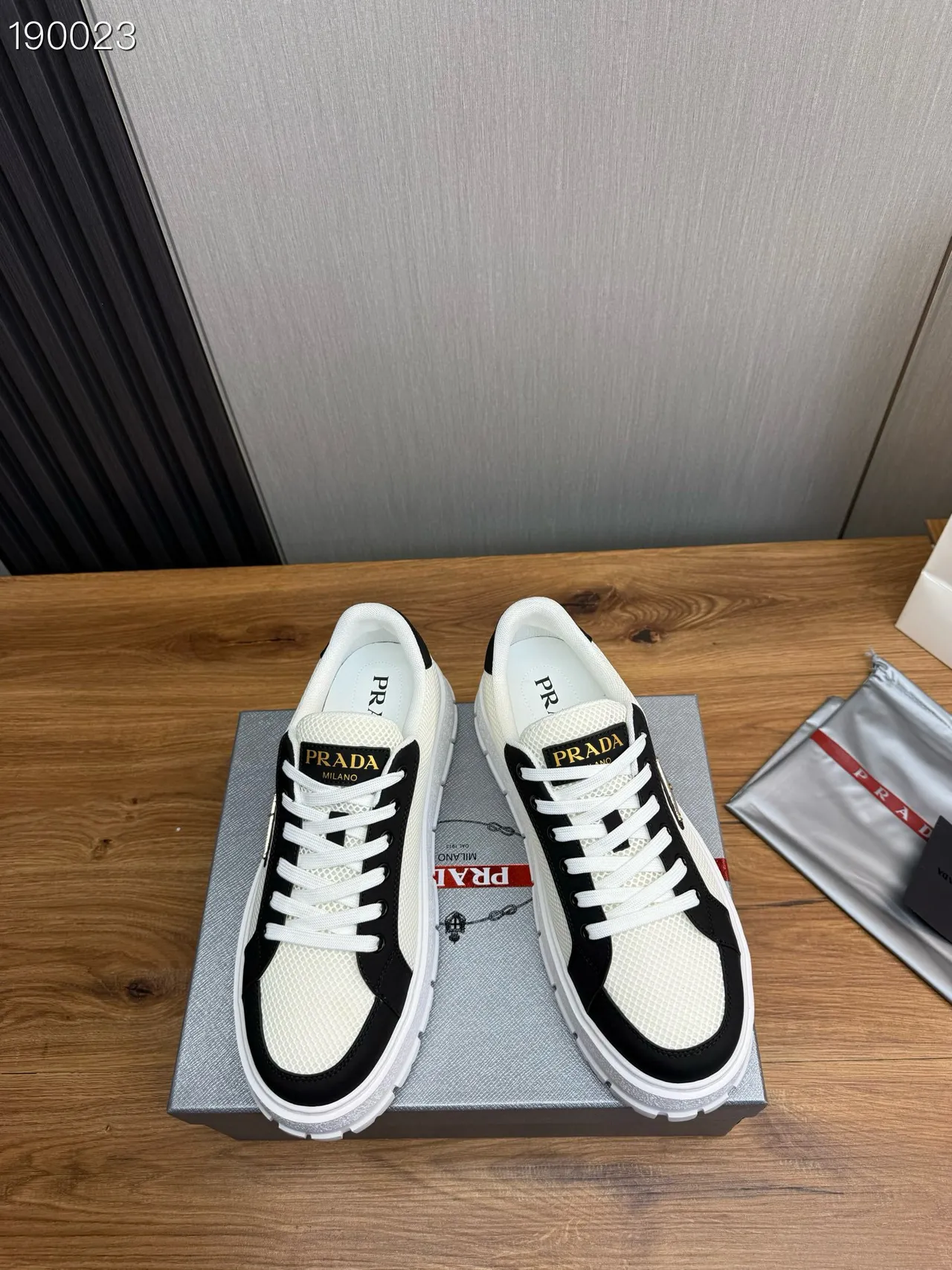 Prada White Black Mesh And Leather Paneling Triangular Logo Patch Chunky Sneakers 8