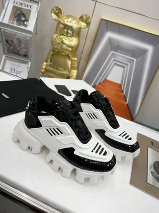 Prada White Black Sculpted Sole Sequined Toe Cap Chunky Sneakers 4