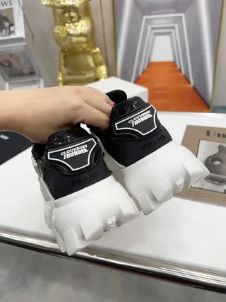 Prada White Black Sculpted Sole Sequined Toe Cap Chunky Sneakers 6
