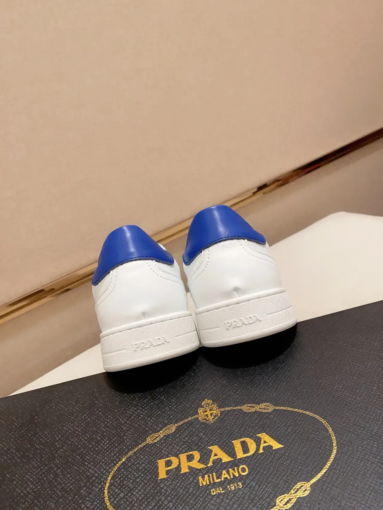 Prada White Blue Leather Upper Heel Accent Lifestyle Sneakers 2
