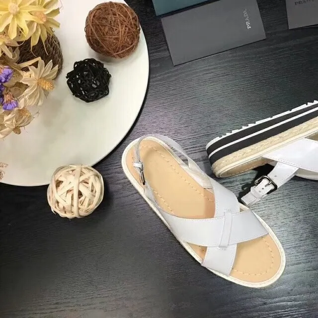 Prada White Crisscross Strap Platform Espadrille Casual Sandals 2