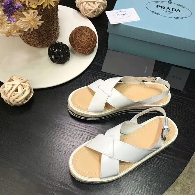 Prada White Crisscross Strap Platform Espadrille Casual Sandals 4