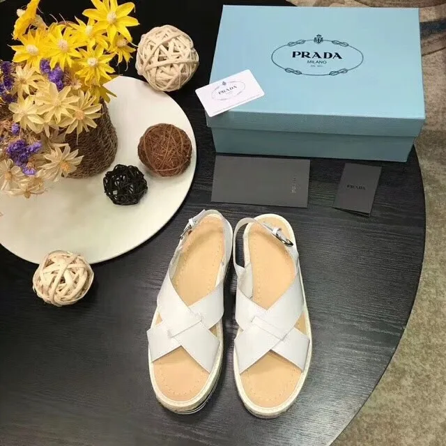 Prada White Crisscross Strap Platform Espadrille Casual Sandals 5