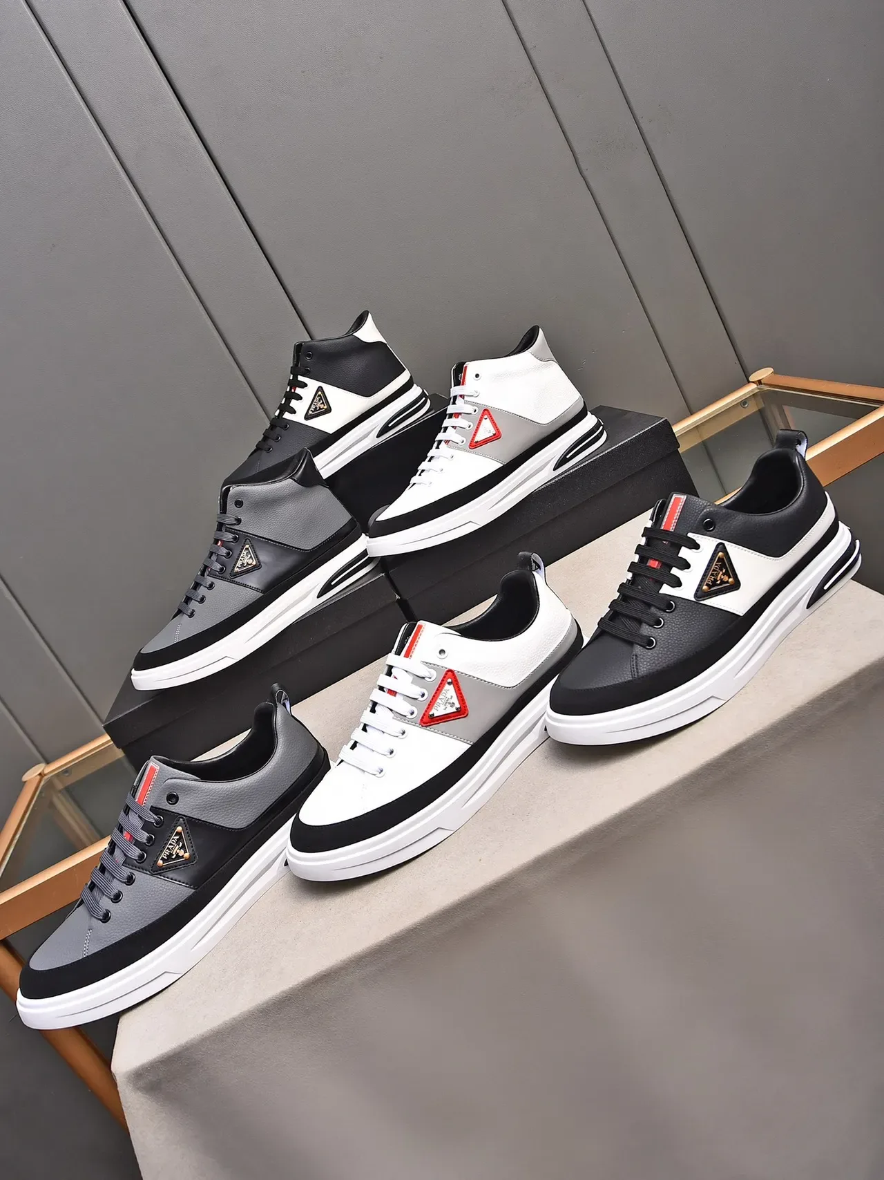 Prada White Gray High-Top Leather-Paneled Lifestyle Sneakers 2