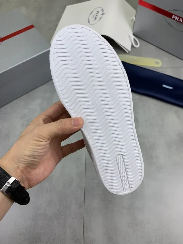 Prada White Minimalist Smooth Leather Lifestyle Sneakers 2
