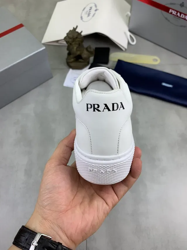 Prada White Minimalist Smooth Leather Lifestyle Sneakers 3