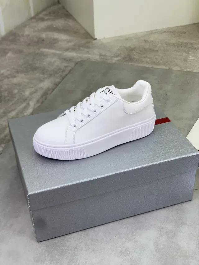 Prada White Minimalist Smooth Leather Lifestyle Sneakers 4