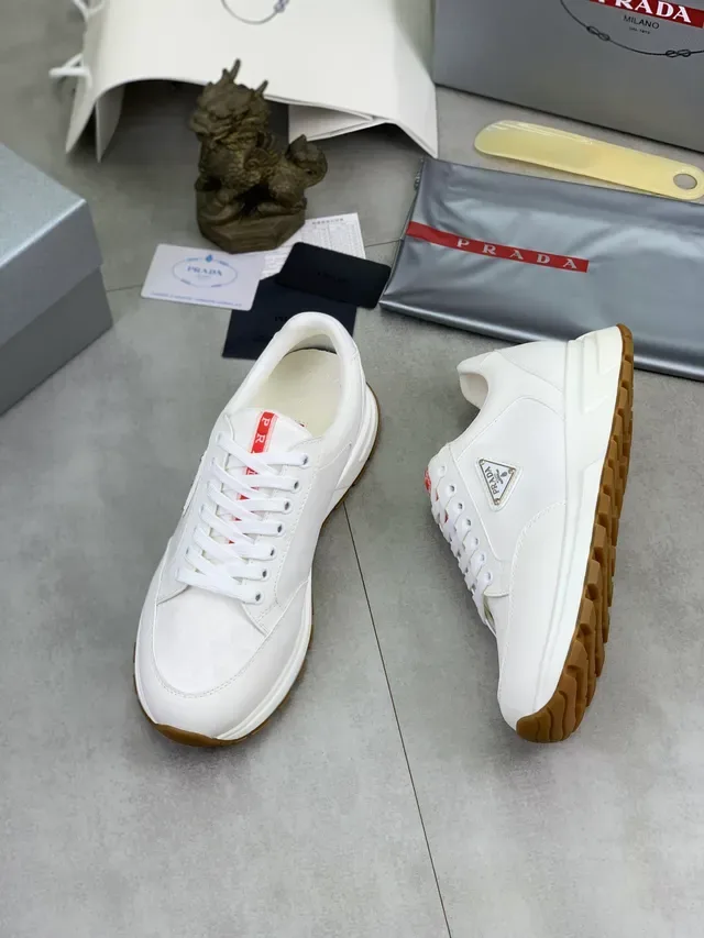 Prada White Red Quilted Upper Triangular Metal Logo Plaque Lifestyle Sneakers 5