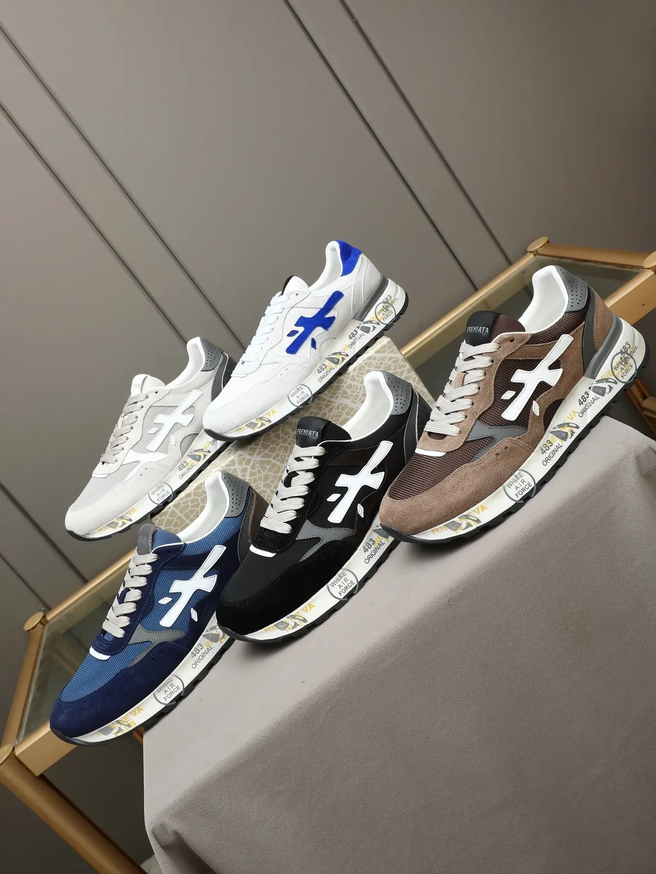 Premiata Black White Layered Suede And Mesh Upper Contrasting Logo Sneakers 2