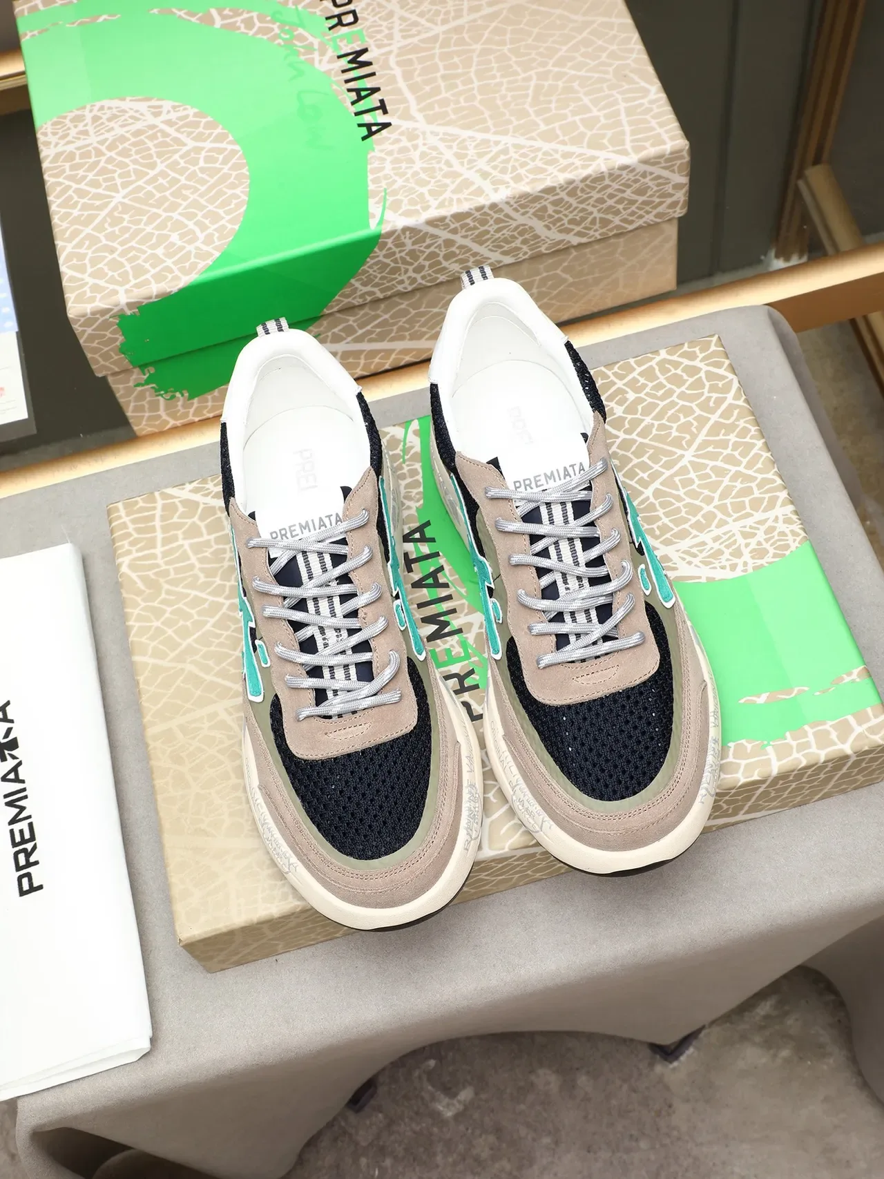 Premiata X-Logo Navy Beige Mint Green Lifestyle Sneaker 3